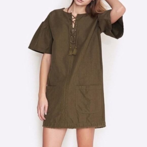Ulla Johnson Marcelle Mini Dress US 2 Olive Green Tunic Cotton Linen Boho - Picture 10 of 11